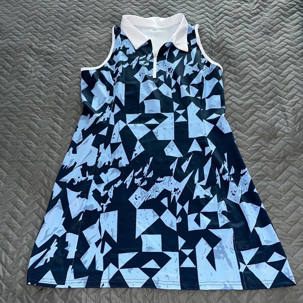 Abstract Pattern Women's Mini Dress in Navy and Light Blue